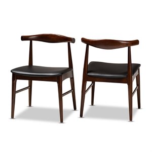 Baxton Studio Eira Faux Leather and Wood Dining Chairs in Black (Set of 2)