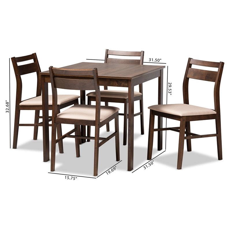 Baxton Studio Lovy 5-Piece Wood Dining Set in Beige and Dark Walnut Brown