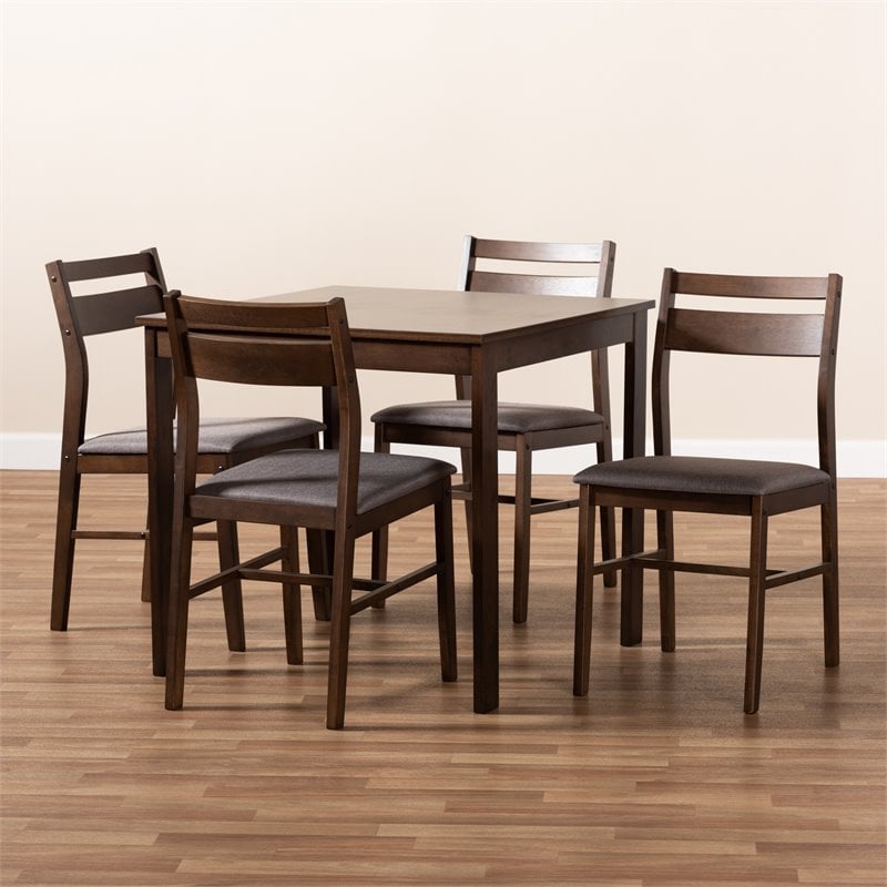 Baxton Studio Lovy 5-Piece Wood Dining Set in Gray and Dark Walnut Brown