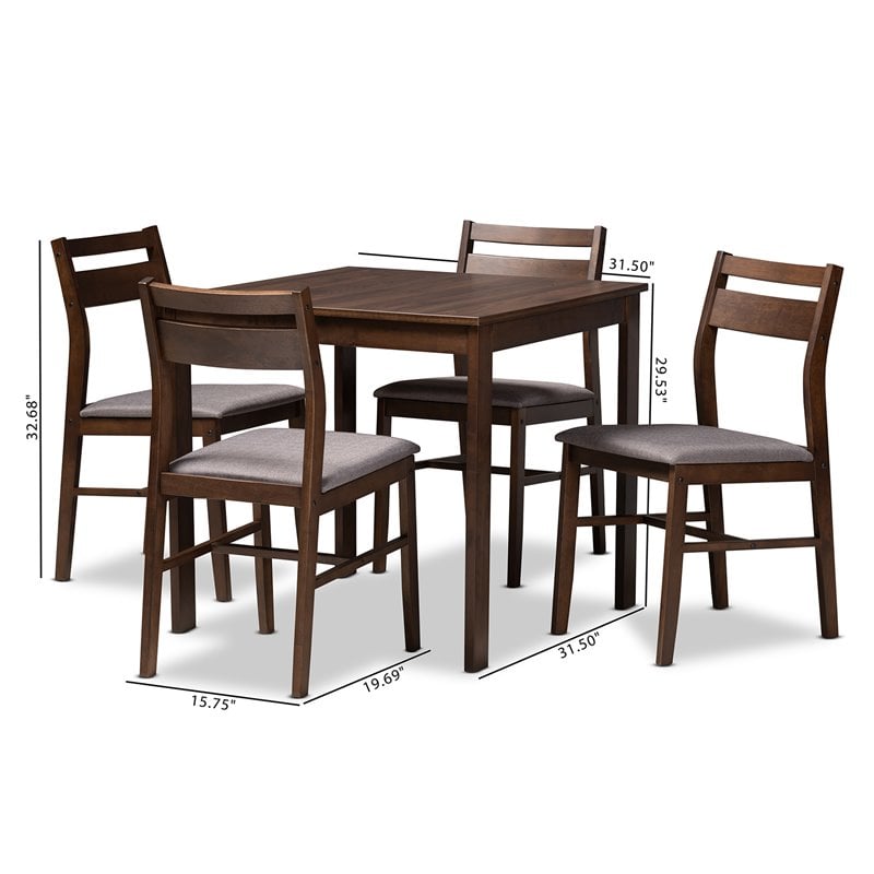 Baxton Studio Lovy 5-Piece Wood Dining Set in Gray and Dark Walnut Brown