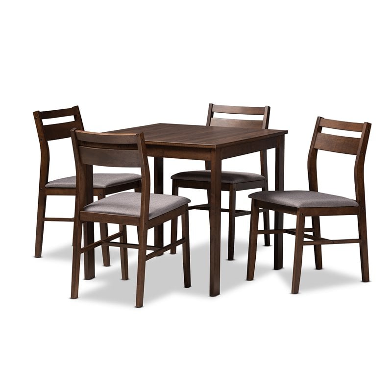 Baxton Studio Lovy 5-Piece Wood Dining Set in Gray and Dark Walnut Brown