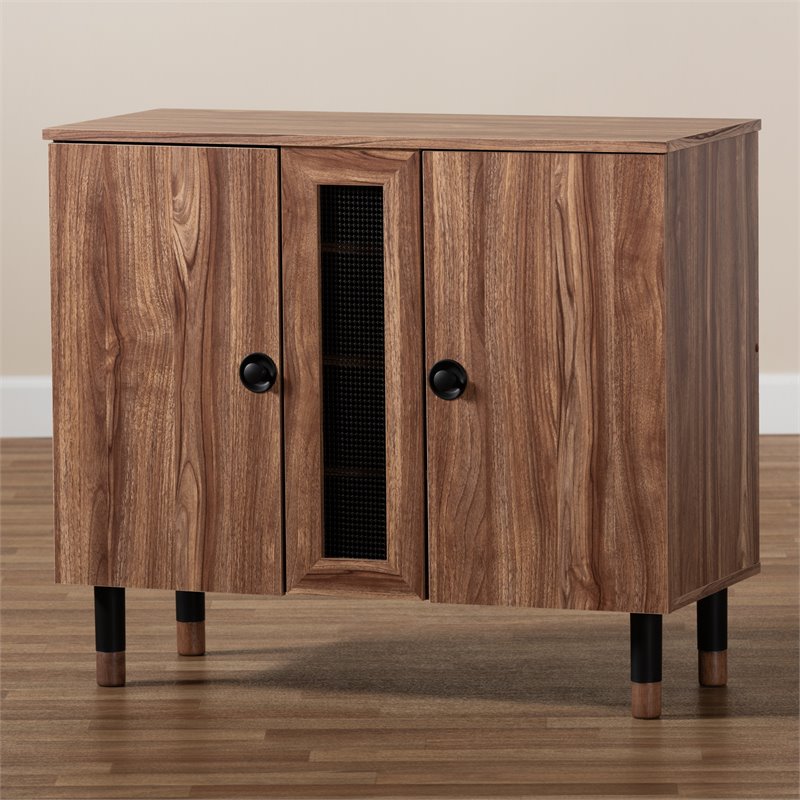 Baxton Studio Valina 2-Door Wood Shoe Storage Cabinet in Oak-Black