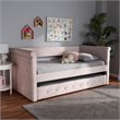 Baxton Studio Amaya Velvet and Wood Twin Daybed with Trundle in Light Pink