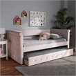 Baxton Studio Amaya Velvet and Wood Twin Daybed with Trundle in Light Pink