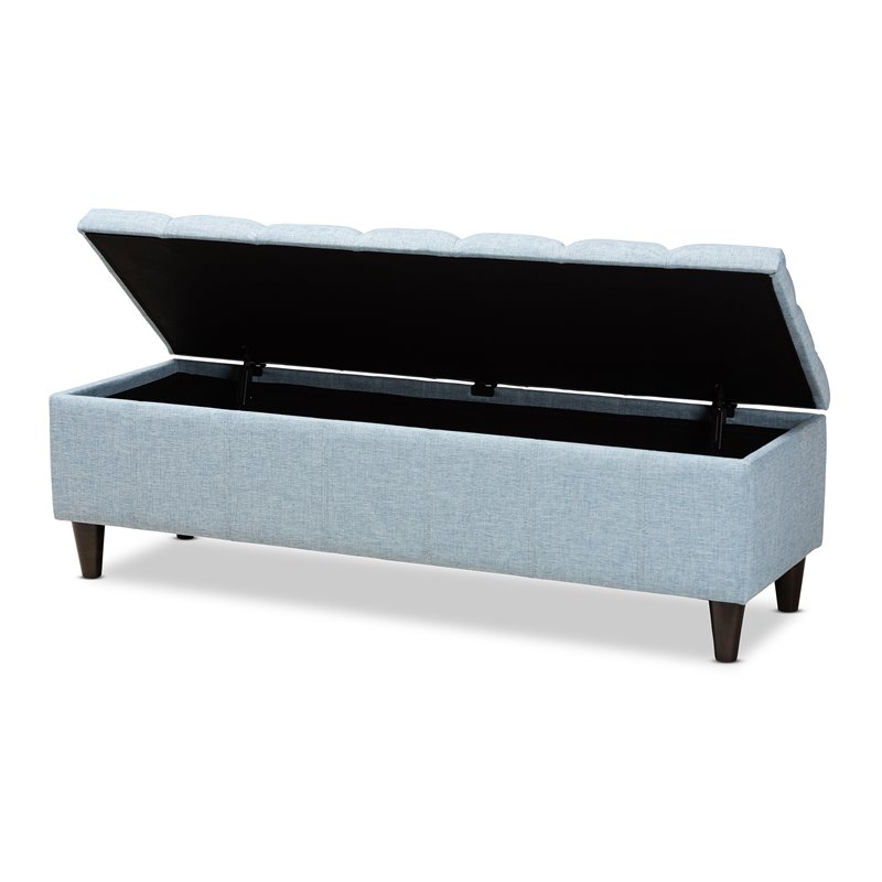 Baxton Studio Brett Tufted Fabric and Wood Storage Ottoman in Light Blue