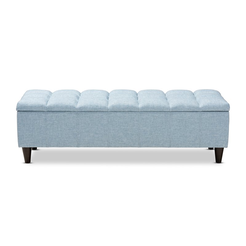 Baxton Studio Brett Tufted Fabric and Wood Storage Ottoman in Light Blue