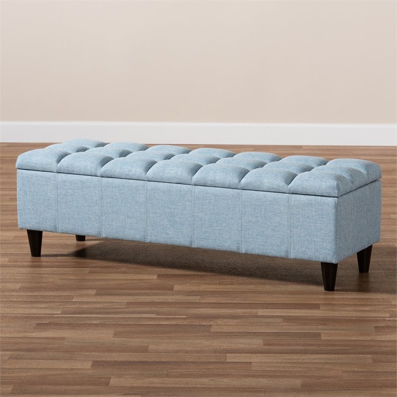Baxton Studio Brett Tufted Fabric and Wood Storage Ottoman in Light Blue