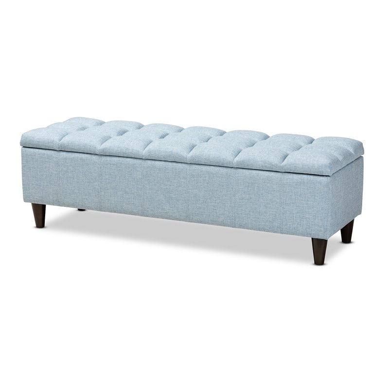 Baxton Studio Brett Tufted Fabric and Wood Storage Ottoman in Light Blue