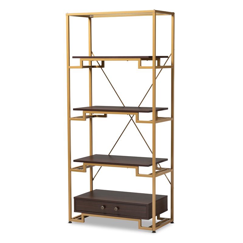 Baxton Studio Cerelia Steel and Brown Finished Wood 3 Shelf