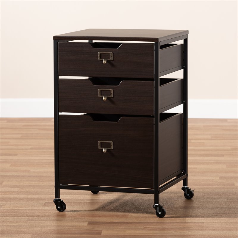 Baxton Studio Felix Wood And Metal 3 Drawer Mobile File Cabinet In