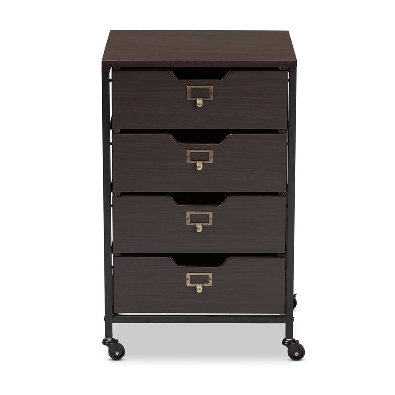 Baxton Studio Felix Wood And Metal 4 Drawer Mobile File Cabinet In