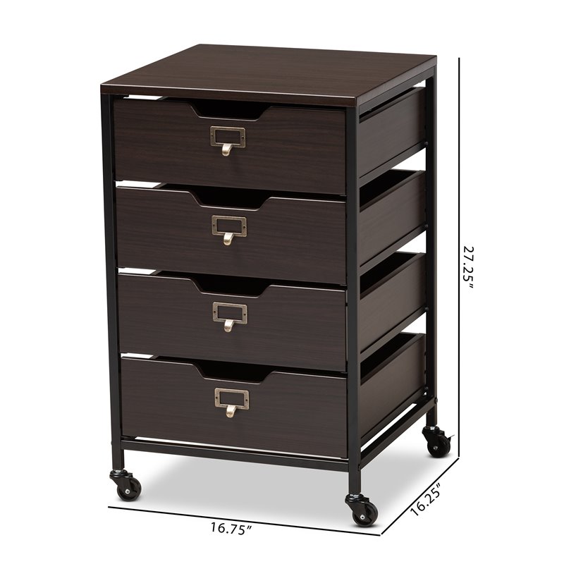 Baxton Studio Felix Wood And Metal 4 Drawer Mobile File Cabinet In
