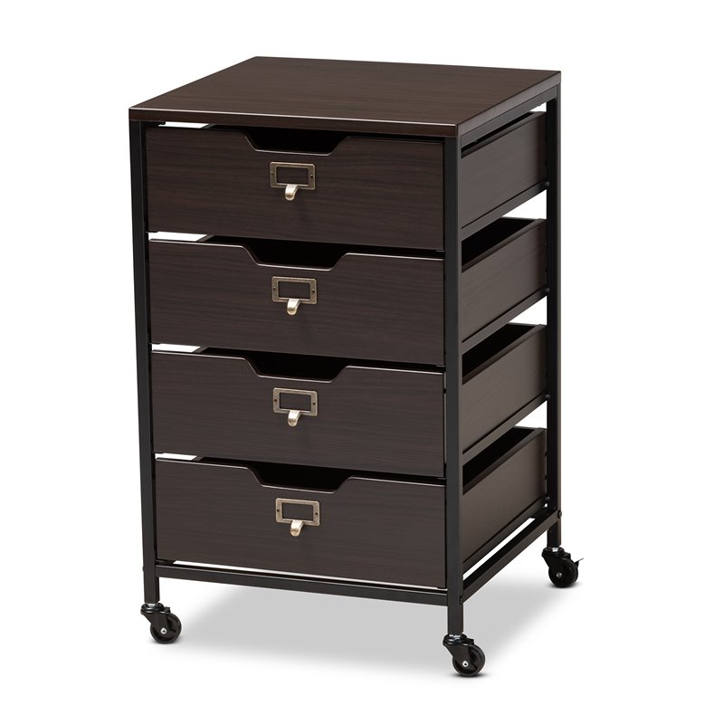 Baxton Studio Felix Wood And Metal 4 Drawer Mobile File Cabinet In