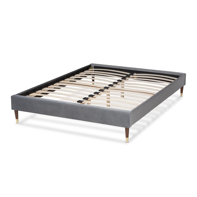 Baxton Studio Volden Velvet Upholstered Wood Platform Full Bed in Gray