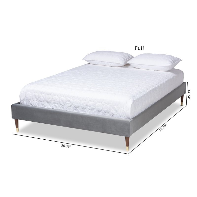 Baxton Studio Volden Velvet Upholstered Wood Platform Full Bed in Gray