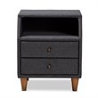 Baxton Studio Claverie 2-Drawer Fabric and Wood Nightstand in Charcoal Gray