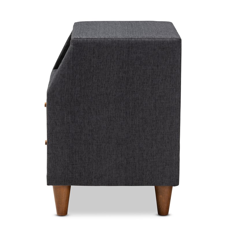 Baxton Studio Claverie 2-Drawer Fabric and Wood Nightstand in Charcoal Gray