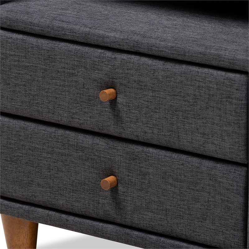 Baxton Studio Claverie 2-Drawer Fabric and Wood Nightstand in Charcoal Gray