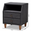 Baxton Studio Claverie 2-Drawer Fabric and Wood Nightstand in Charcoal Gray