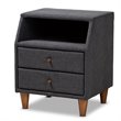 Baxton Studio Claverie 2-Drawer Fabric and Wood Nightstand in Charcoal Gray