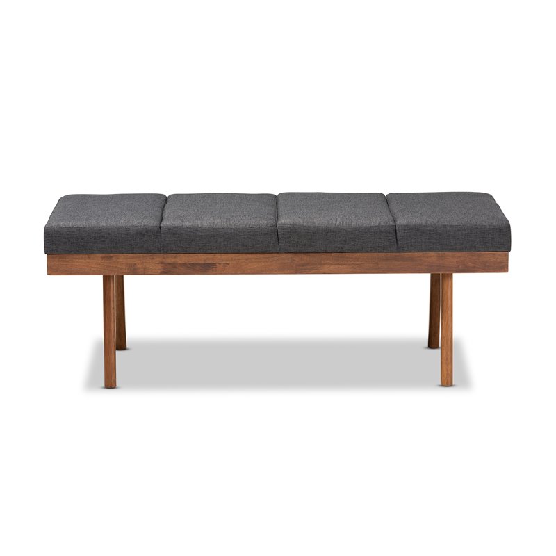 Baxton Studio Larisa Fabric Upholstered Wood Bench in Charcoal and Walnut Brown
