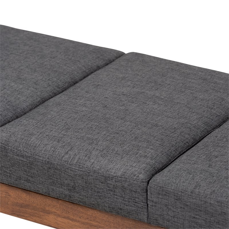 Baxton Studio Larisa Fabric Upholstered Wood Bench in Charcoal and Walnut Brown
