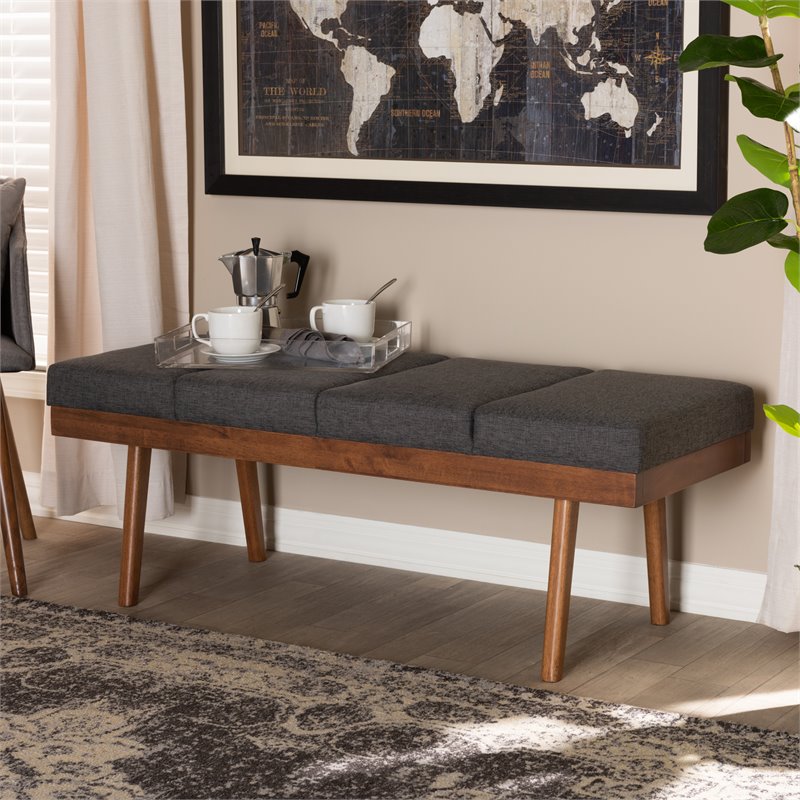 Baxton Studio Larisa Fabric Upholstered Wood Bench in Charcoal and Walnut Brown