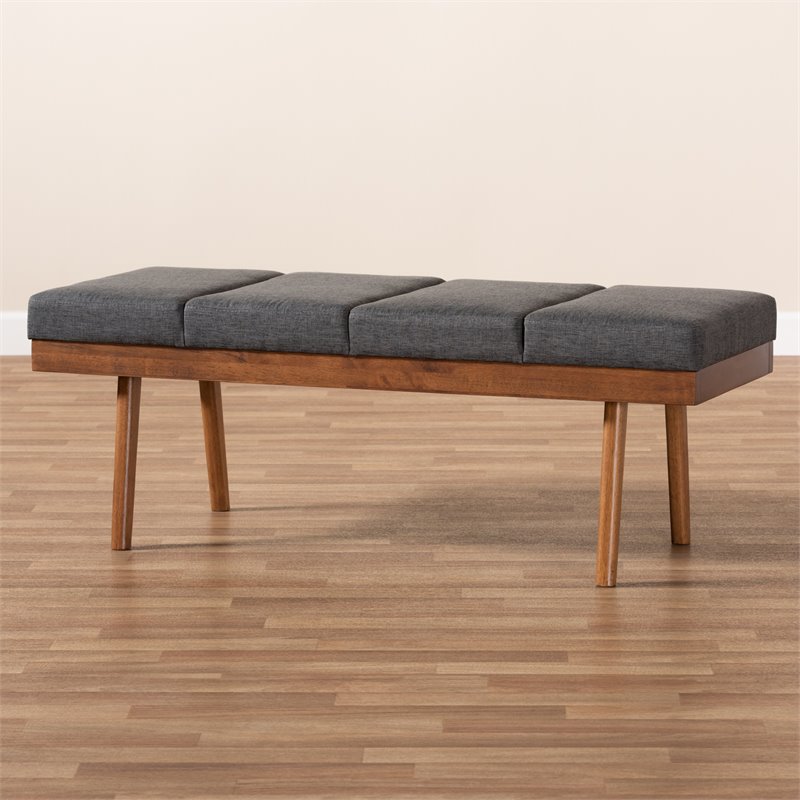 Baxton Studio Larisa Fabric Upholstered Wood Bench in Charcoal and Walnut Brown