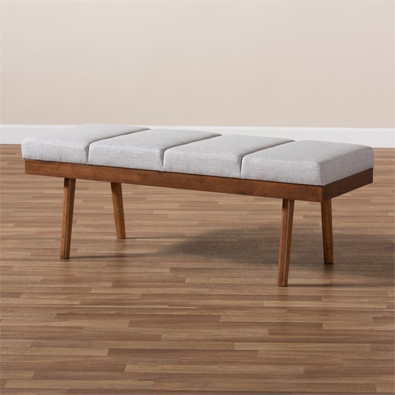 Baxton Studio Larisa Fabric Upholstered Wood Bench in Beige and Walnut Brown