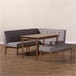 Baxton Studio Arvid Modern Tufted Fabric 4-Piece Wood Dining Nook Set in Gray