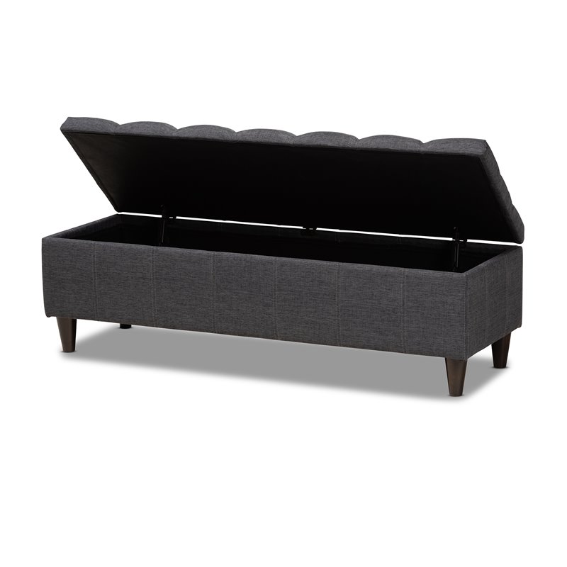 Baxton Studio Brette Tufted Fabric and Wood Storage Ottoman in Dark Brown