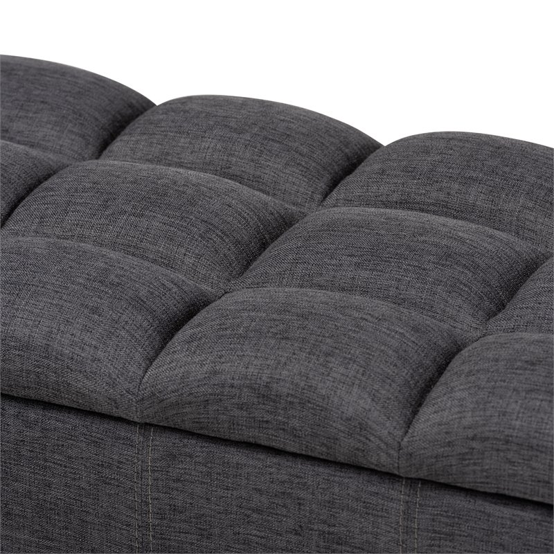 Baxton Studio Brette Tufted Fabric and Wood Storage Ottoman in Dark Brown