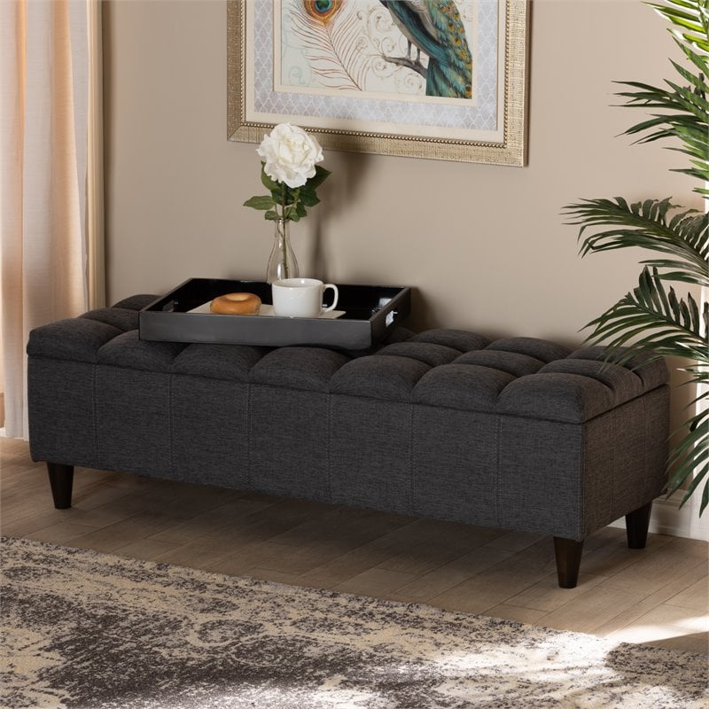 Baxton Studio Brette Tufted Fabric and Wood Storage Ottoman in Dark Brown