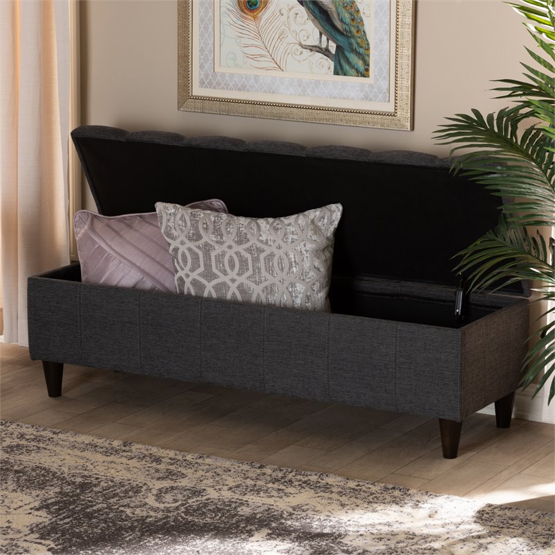Baxton Studio Brette Tufted Fabric and Wood Storage Ottoman in Dark Brown