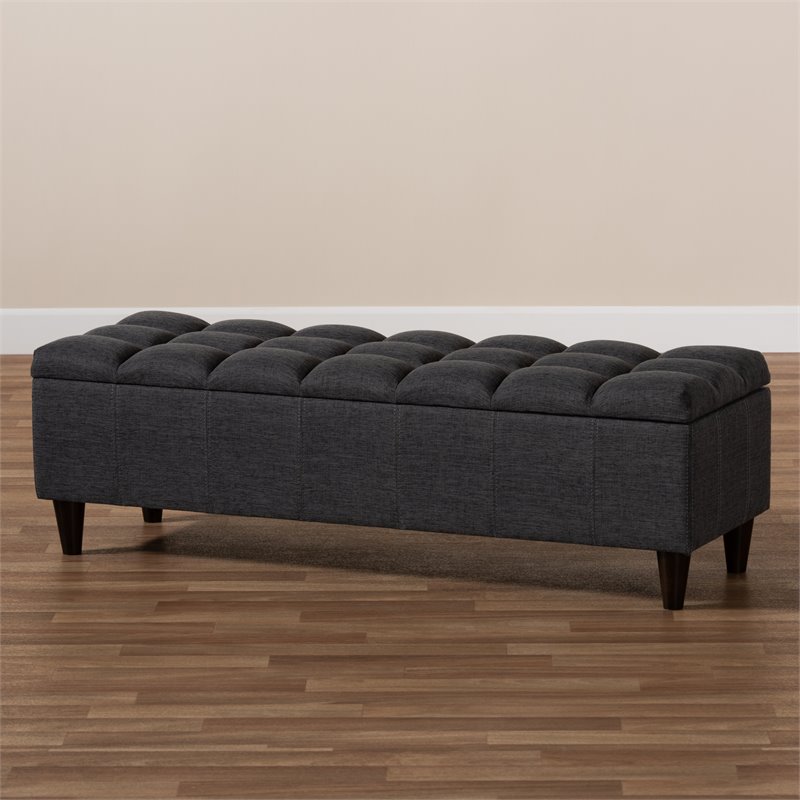 Baxton Studio Brette Tufted Fabric and Wood Storage Ottoman in Dark Brown
