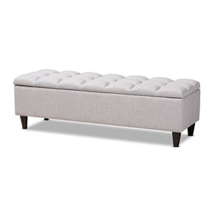 Baxton Studio Brett Tufted Fabric and Wood Storage Ottoman in Gray Beige