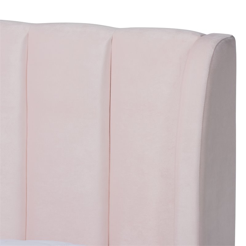 Baxton Studio Saverio Modern Velvet Upholstered Queen Platform Bed in Light Pink