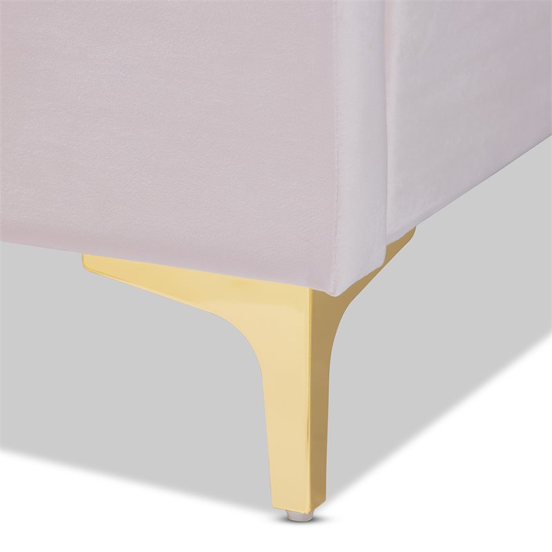 Baxton Studio Saverio Modern Velvet Upholstered Queen Platform Bed in Light Pink