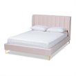 Baxton Studio Saverio Modern Velvet Upholstered Queen Platform Bed in Light Pink