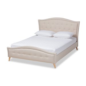 Baxton Studio Felisa Upholstered Wood King Platform Bed in Beige