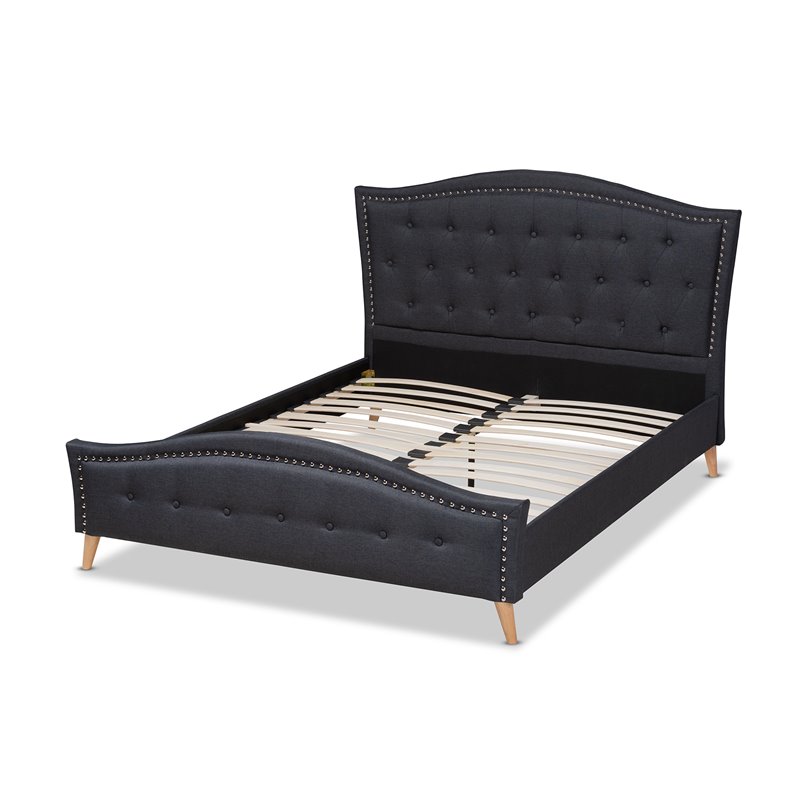 Baxton Studio Felisa Upholstered Wood King Platform Bed in Charcoal Gray