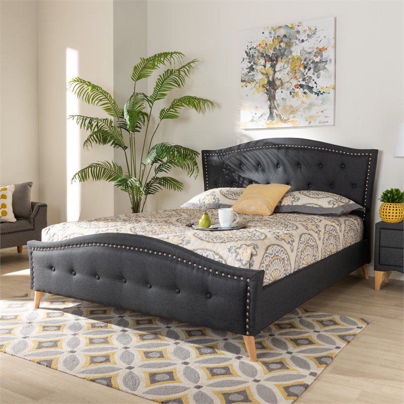 Baxton Studio Felisa Upholstered Wood King Platform Bed in Charcoal Gray