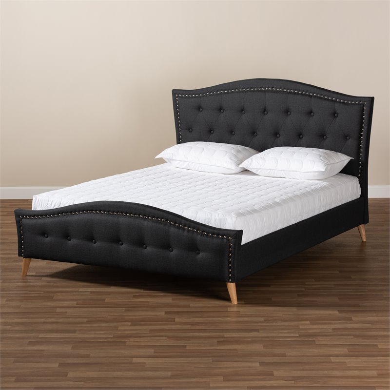 Baxton Studio Felisa Upholstered Wood King Platform Bed in Charcoal Gray