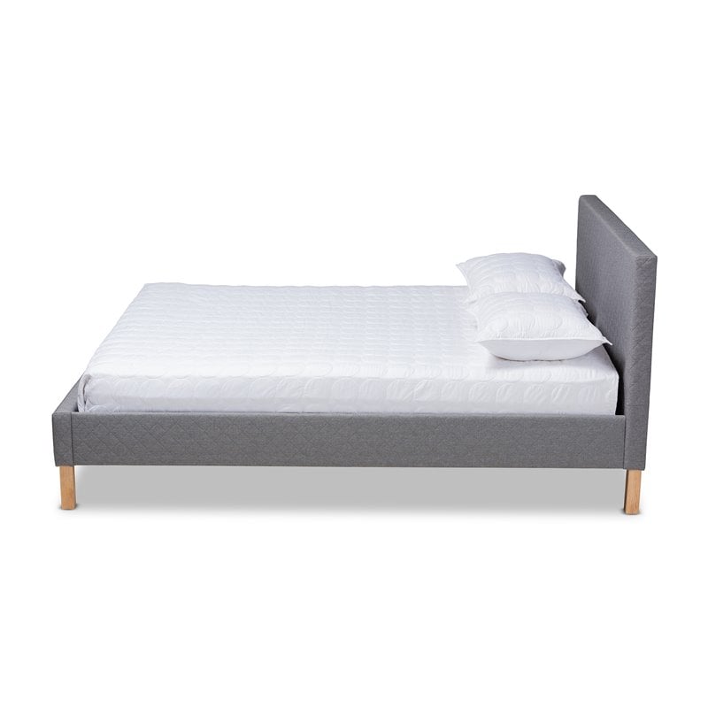 Baxton Studio Aneta Mid-Century Wood and Fabric King Platform Bed in Gray
