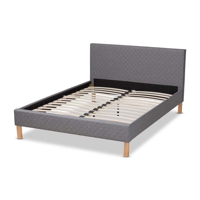 Baxton Studio Aneta Mid-Century Wood and Fabric King Platform Bed in Gray