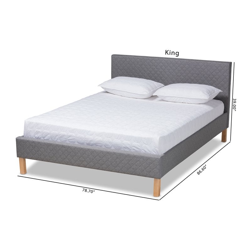 Baxton Studio Aneta Mid-Century Wood and Fabric King Platform Bed in Gray