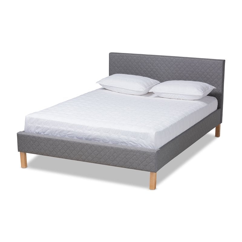 Baxton Studio Aneta Mid-Century Wood and Fabric King Platform Bed in Gray