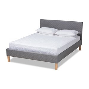 Baxton Studio Aneta Mid-Century Wood and Fabric King Platform Bed in Gray