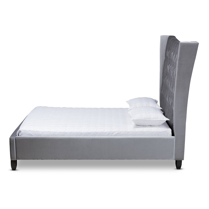Baxton Studio Viola Modern Velvet Upholstered Queen Platform Bed in Gray