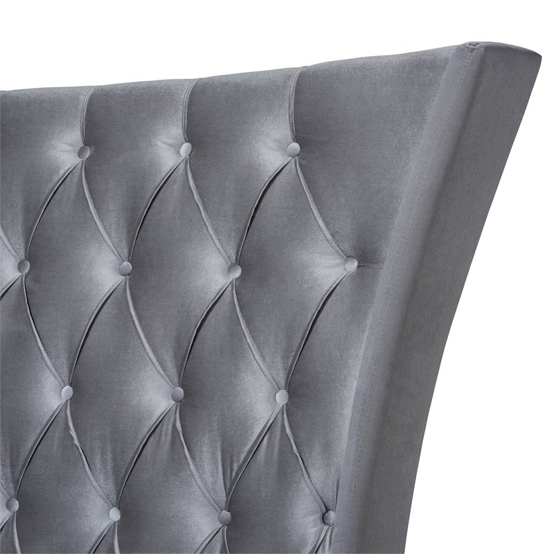 Baxton Studio Viola Modern Velvet Upholstered Queen Platform Bed in Gray